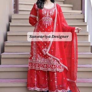 Pink Red Palazzo Salwar Suit Readymade Pakistani Salwar Kameez For Women Party Wear Wedding Festival Ethnic Traditional Designer Silk Dress