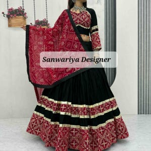 Red Black Navratri Chaniya Choli Indian Cotton Lehenga Choli For Women Festival Wedding Party Wear Ethnic Georgette Designer Lehenga Choli