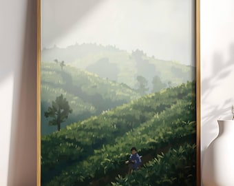 Munnar Tea Gardens Print: South Asian Travel Poster (Digital Download)