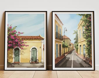 Set of Two, Goa Art, Landscape Art, Streetscape Print, Living Room Decor, Modern Indian Decor, French Architecture, Holiday home poster