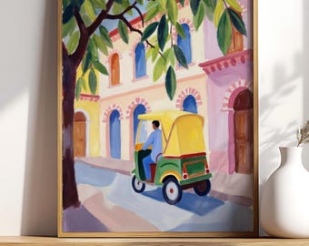 Feel Good Poster, Gift for Art Lovers, South asian wall art, Indian Art, Housewarming Gift, Food Art, Cityscape, Auto Rickshaw print,