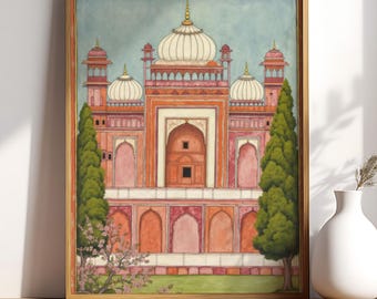 Schilderij Mogolpaleis: vintage Indiase volkskunst (digitale download)