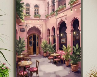 Impression d'art Rajasthan Cafe : décoration d'intérieur d'Asie du Sud (téléchargement numérique)