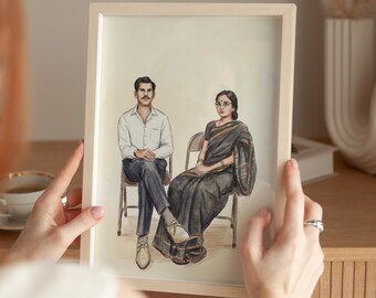 Custom Couple Vintage Indian Portrait from Photo, South Asian Personalized Photograph, Wedding Engagement, Gift for Parents, Husband, Wife