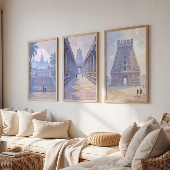 South Indian Temple Decor, Set of 3 prints, Indian Vintage Decor, Minimal Posters, Gopuram, South Indian Art