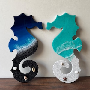Beach Art Resin Seahorse Wall Decor, Beach Wall Art, Ocean Decor, Seahorse Art, Set of 2