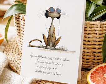 Carte humour, carte pensée positive, cadeau amie, carte drôle, confiance en soi, message inspirant, illustration originale, chat drôle