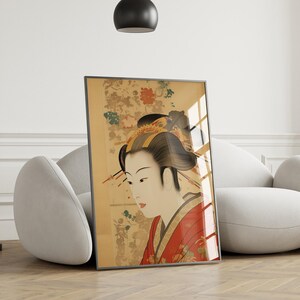 Japanese Traditional Woman Poster | Ukiyo-e Geisha in Kimono Poster | Elegant Asian Wall Art | Antique Style Print