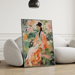 Manifesto giapponese - Donna in kimono - Stampa artistica vintage - Chinoiserie - Manifesto - Arte murale giapponese