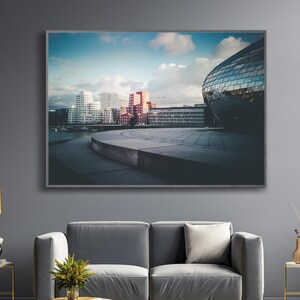 Póster fotográfico Düsseldorf Media Harbor arquitectura moderna diseño urbano alemán arte mural contemporáneo póster decorativo paisaje urbano