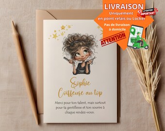 Gepersonaliseerde kapperskaart met naam – Bedankkaart voor de kapper, origineel cadeau voor een klant van de kapsalon, bedankkaart A6 met envelop