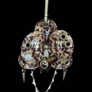 Y2K Purse Accessory • Cream and Wine • Resin Orchid with Bunny and Cherries Trinket • Pierced Leopard Print Mall Goth Clip