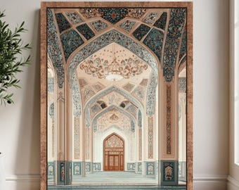 Mosque Interior Art Print – Persian Archway Architecture, Ornate Islamic Design