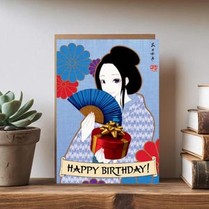 Happy Birthday Card, Kimono, Japanese Style, Instant Download, Print from Home