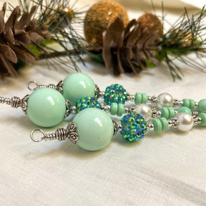 Mint Green, Silver and White Christmas Tree Icicle Ornaments Old Fashioned Holiday Decor