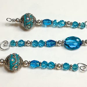 Turquoise and Silver Christmas Icicle Ornaments Handmade Old Fashioned Icicles Holiday Decor