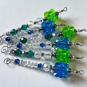 Green, Blue and Crystal Clear Christmas Ornaments Icicles Winter Wonderland Old Fashioned Holiday Decor