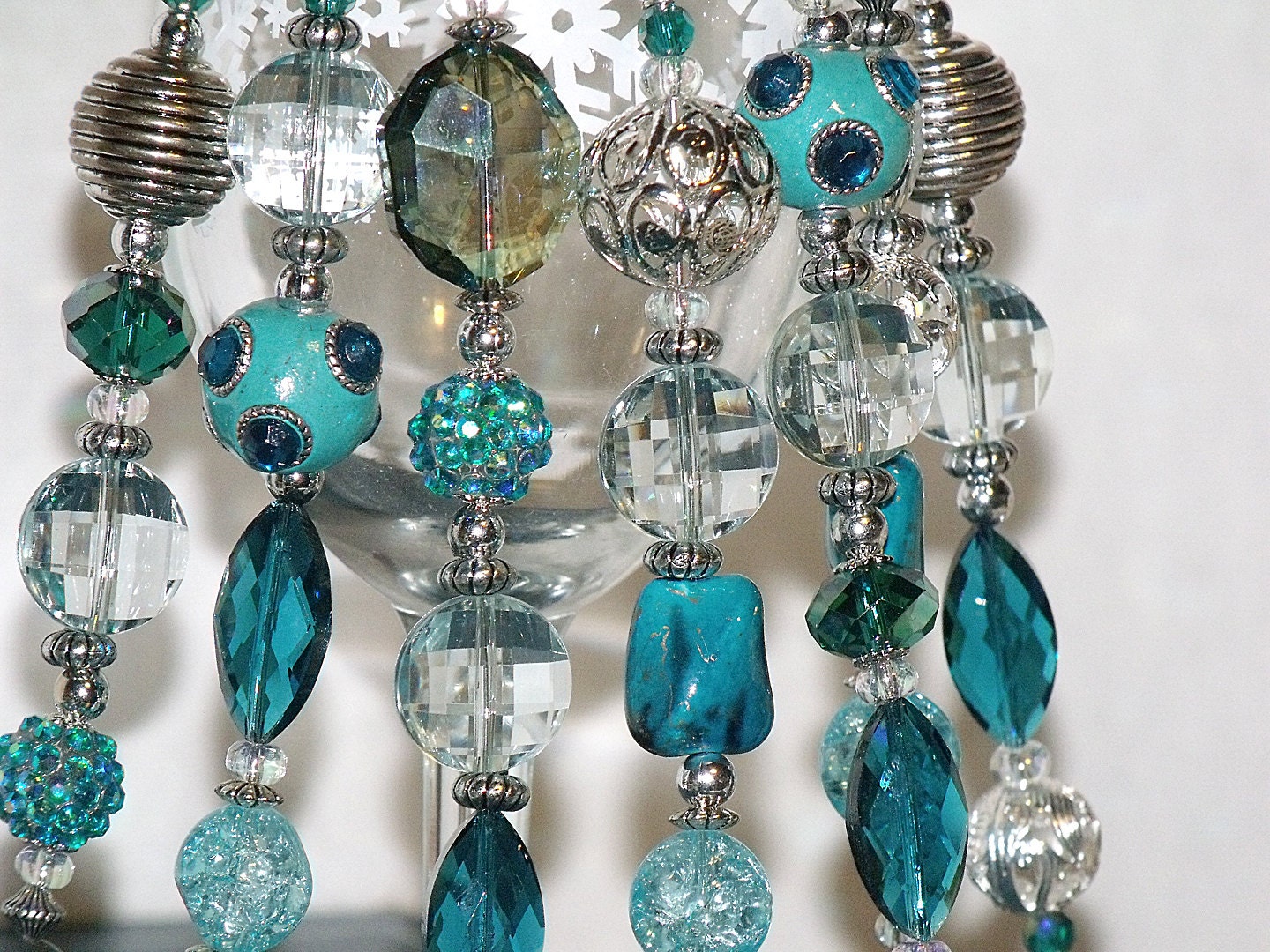 Bead Christmas Ornaments Turquoise Blue and Silver Icicles Etsy