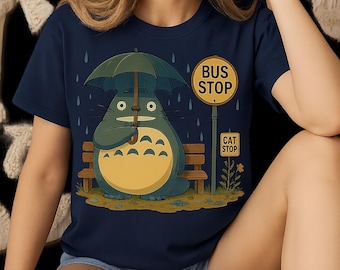 Totoro Bus Stop Unisex Cotton Tee, Anime Fan Gift