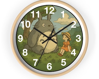 Whimsical Totoro Wall Clock - Cozy Home Decor for Fans, Cute Gift Idea for Kids, Nature Lovers, Nursery, Living Room
