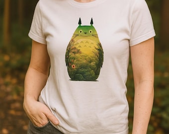 Totoro uniseks katoenen T-shirt | Milieuvriendelijk cadeau, vrijetijdskleding, natuurliefhebberkleding, uniek grafisch shirt