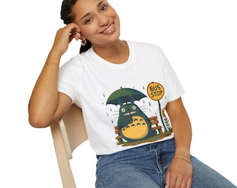 Cat Bus Stop T-Shirt: Totoro Ghibli Graphic Tee, Eco-Friendly Fashion