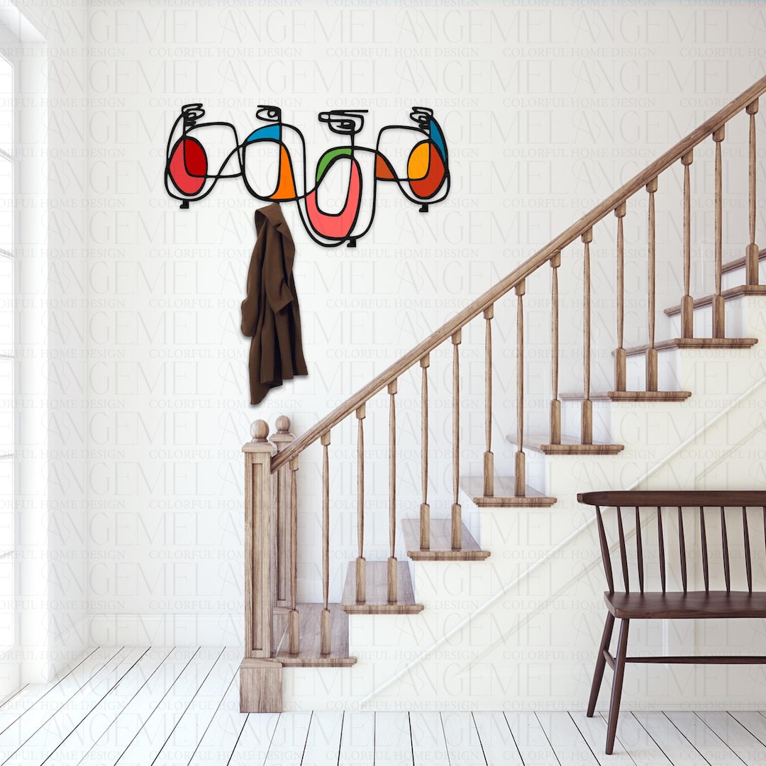 Abstract Line Art Metal Wall Hook Colorful UV Printed Modern Decorative ...