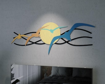 Metal Seagull Wall Art: Colorful Coastal Beach Decor