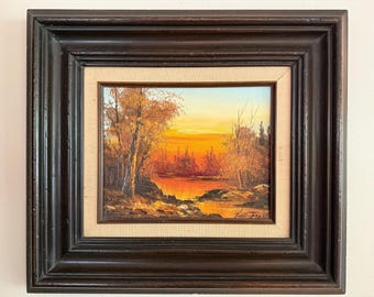 Original Artist-signed MCM Oil Landscape in Wood Frame