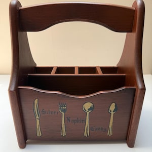 Vintage Wooden Utensil and Napkin Caddy