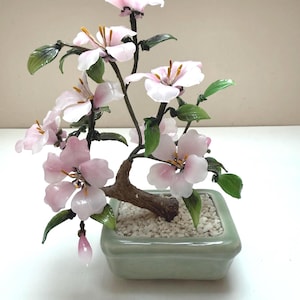 Vintage Glass Bonsai Cherry Blossom Tree