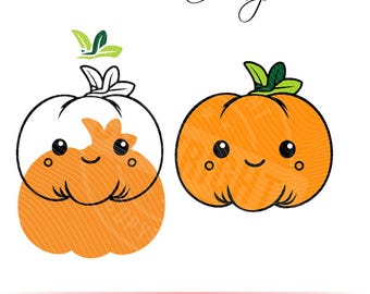 Citrouille SVG, PNG citrouille, citrouille kawaii mignonne, lot de citrouilles, téléchargement numérique, clipart citrouille, vecteur citrouille, silhouette citrouille