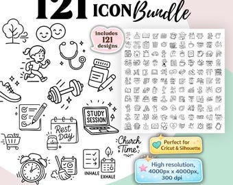 121 Planer Icons SVG Bundle, Kawaii Minimal Clipart, Cricut Dateien, Planer Aufkleber PNG Set