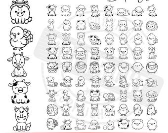 Baby Farm Animals SVG PNG Bundle, Kawaii Clipart for Cricut, Baby Shower, Nursery Decor