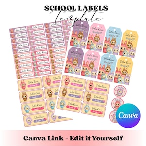 Labubu School Labels, Canva editable, Back to School, Tag Set, Printable Name Stickers, Cute Name Tags for Kids, labubu sticker
