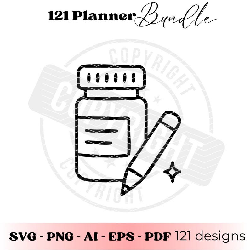 121 Planner Icons SVG Bundle, Kawaii Minimal Clipart, Cricut Files ...