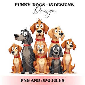 15 Cartoon Dog Clipart, funny dogs clipart, crazy dogs clipart, Cartoon Frazzled Puppy, quirky dog clipart, Digital Download Kit