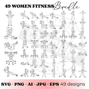 Kvinnor Fitness SVG Bundle, Träningsflicka SVG, Gymövningar Clipart, Fitness Kvinna Line Art, Cricut Cut-filer bild 1