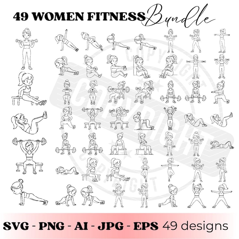 Kvinnor Fitness SVG Bundle, Träningsflicka SVG, Gymövningar Clipart, Fitness Kvinna Line Art, Cricut Cut-filer bild 1