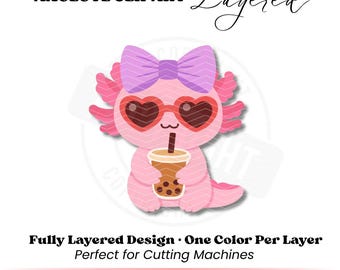 Fichier de coupe en couches SVG Axolotl – Clipart de fille axolotl kawaii mignon pour Cricut & Silhouette | Axolotl svg png eps