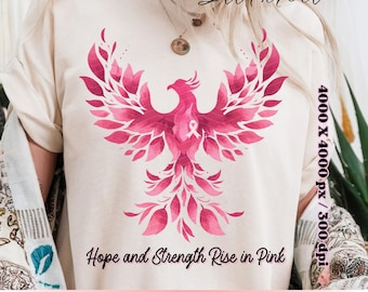 Hope Breast Cancer PNG – Pink Ribbon Phoenix Sublimation Design, Breast Cancer Awareness Shirt Digital Download, Survivor Gift