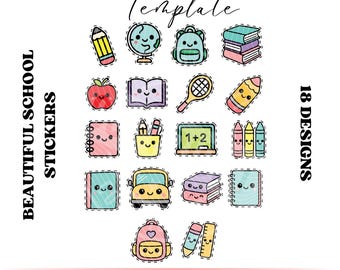 School Stickers Bundle, PNG SVG STUDIO Files, Cute School Supplies Printable, Kids Planner Stickers – Vector-Style Classroom Clipart
