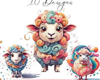 Watercolor Sheep Clipart – 10 Funny Sheep Clipart PNG JPG | Cute Sheep Clipart | Baby Sheep Clipart Images for Crafts & Printables