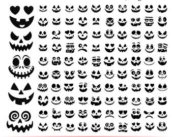 Pumpkin Face SVG Bundle – 100 Halloween Jack O’ Lantern Faces svg, Spooky Cute Scary Pumpkin Clipart, Halloween Cut Files Pumpkin Face Svg
