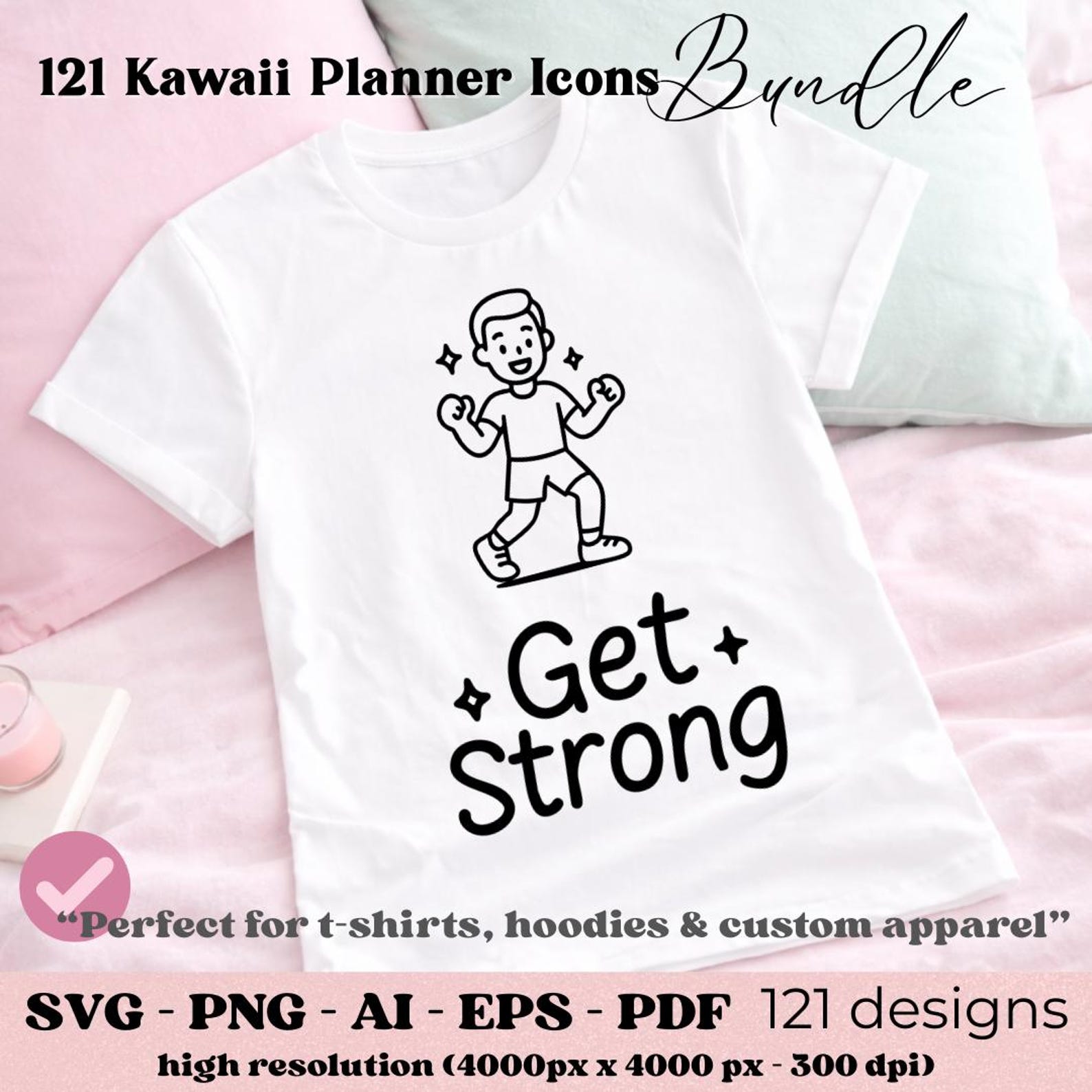 121 Planner Icons SVG Bundle, Kawaii Minimal Clipart, Cricut Files ...