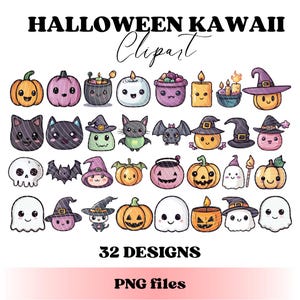 Stickers Halloween mignons, cliparts Halloween kawaii imprimables, clipart kawaii, halloween kawaii, fantôme et citrouille