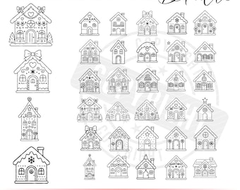 Gingerbread House SVG Bundle | 30 Christmas Gingerbread House Designs | Cute Cookie Cottage Vector | Gingerbread Ornament Clipart png svg ai