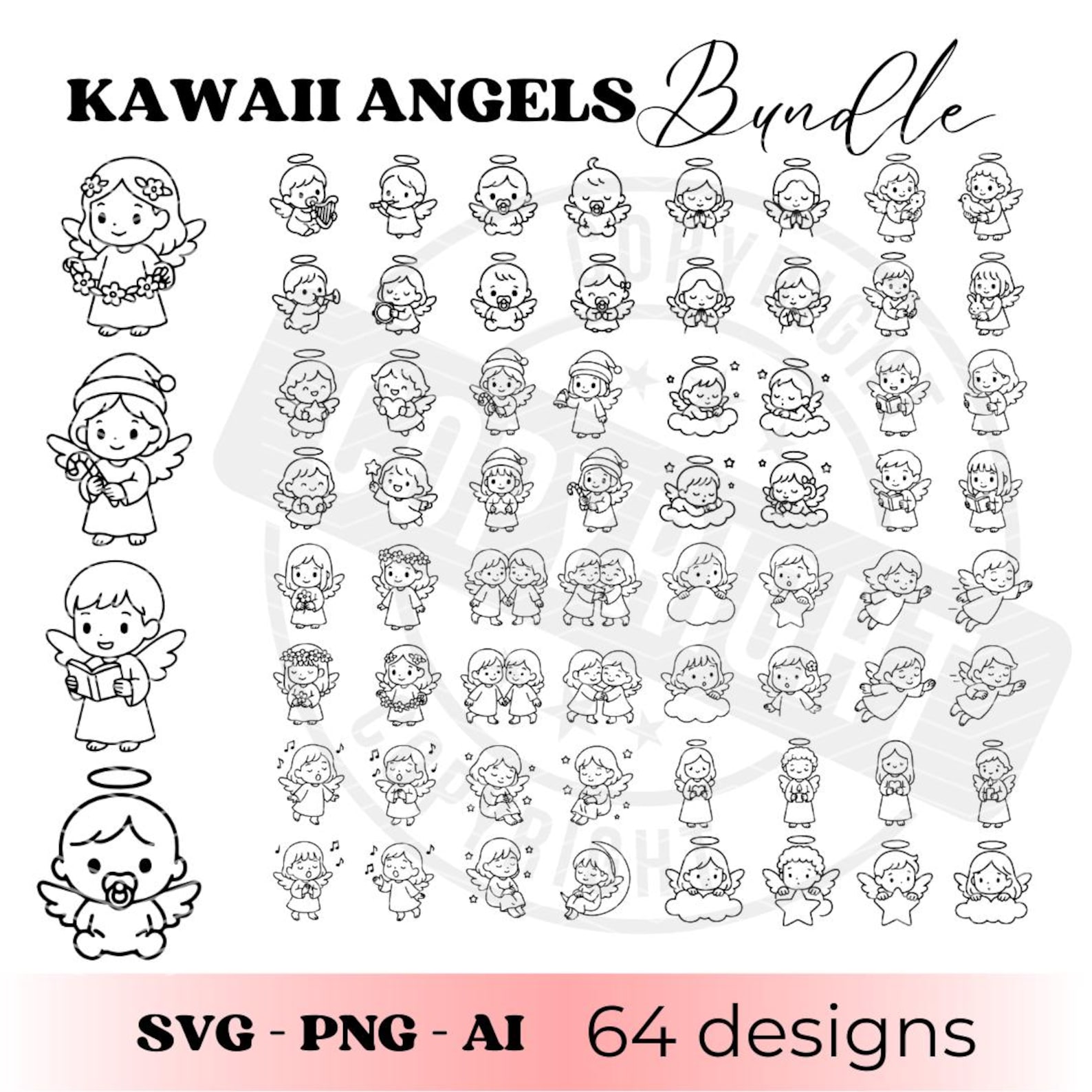 Kawaii Angels Clipart Bundle | Cute Angel SVG PNG AI | Guardian Angels ...