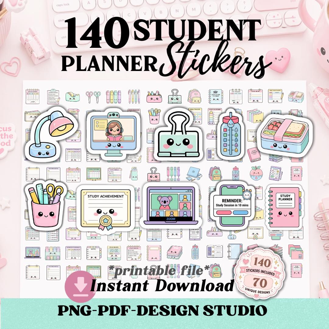 140 Student Planner Stickers Bundle, Printable Kawaii School Stickers ...