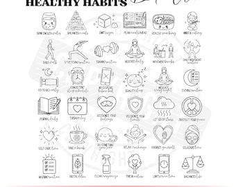 Wellness SVG-Bundle, Gesunde Gewohnheiten Symbole, Selbstfürsorge SVG, Psychische Gesundheit Clipart, Planer Aufkleber, Cricut Cut Dateien
